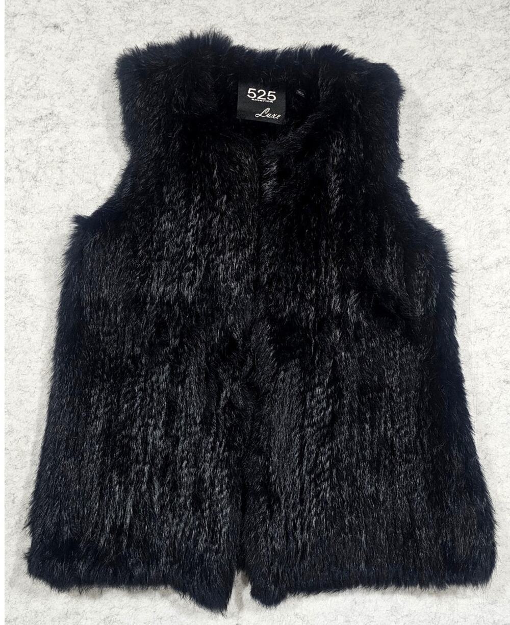 525 America Luxe 100% Real Rabbit Fur Vest, Black, Womens Sz S, New